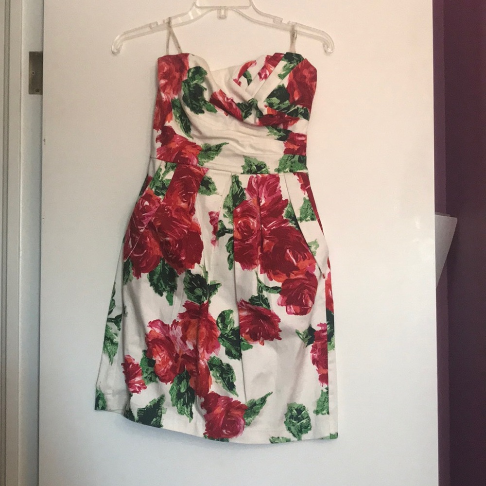 Strapless Rose print dress